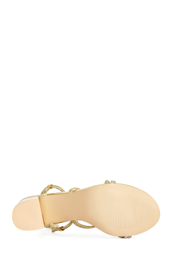 REVANI-GOLD WRAP-AROUND STRAPPY BLOCK SANDAL