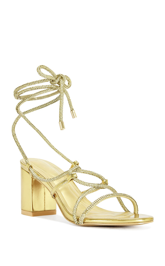 REVANI-GOLD WRAP-AROUND STRAPPY BLOCK SANDAL