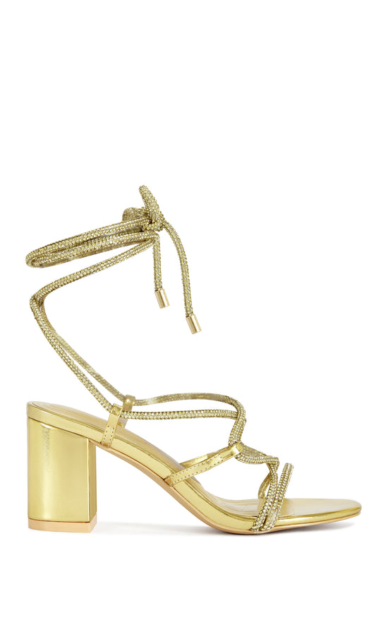REVANI-GOLD WRAP-AROUND STRAPPY BLOCK SANDAL