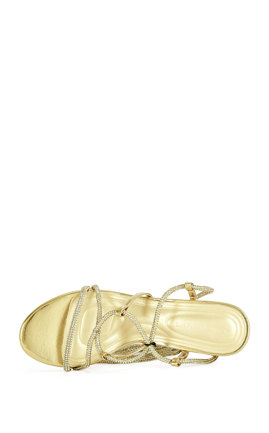 REVANI-GOLD WRAP-AROUND STRAPPY BLOCK SANDAL