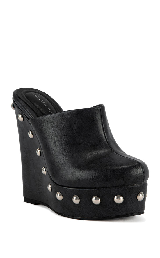 RIALA-CHARCOAL STUDDED PLATFORM WEDGE PUMP