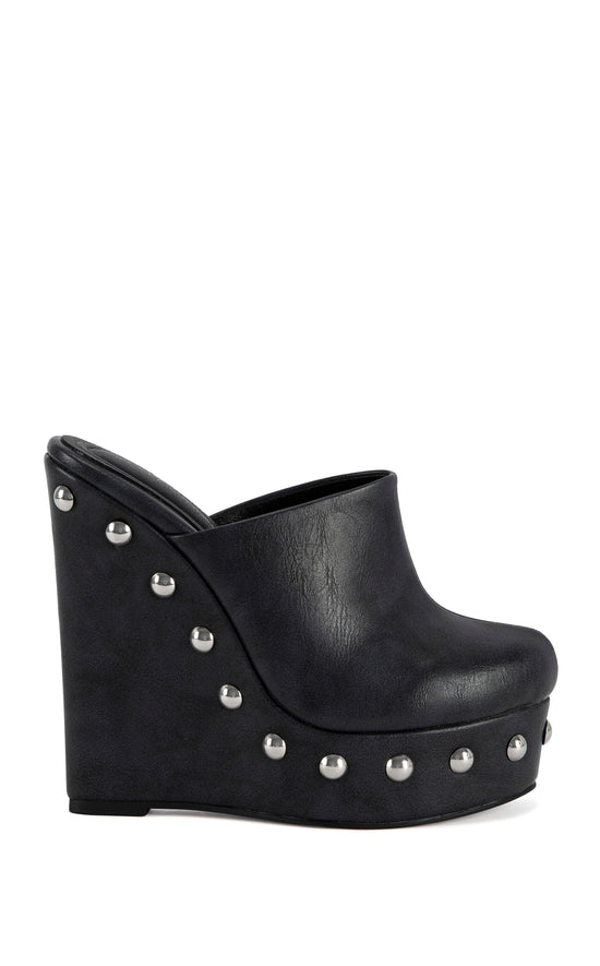 RIALA-CHARCOAL STUDDED PLATFORM WEDGE PUMP