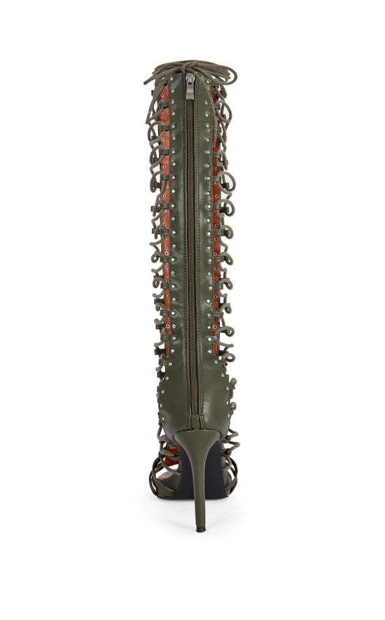 ROSALINA-OLIVE LACED-UP GLADIATOR STILETTO SANDAL