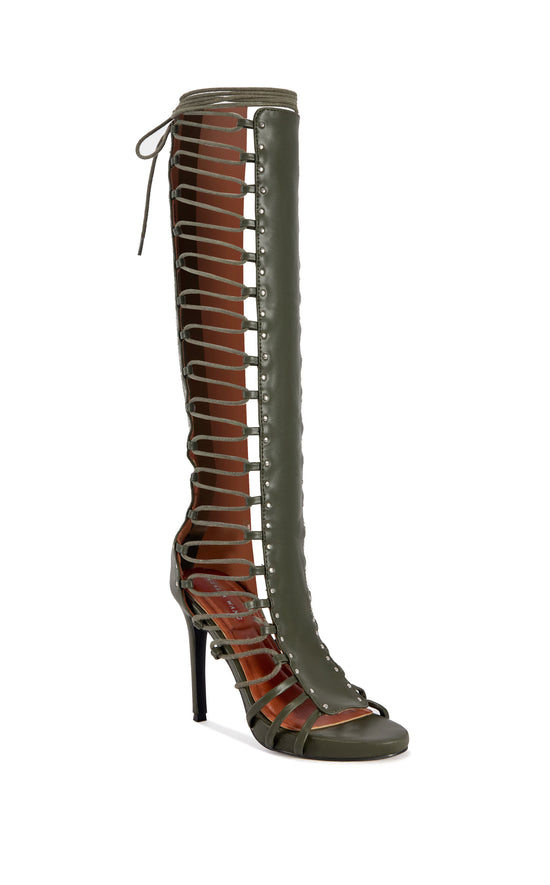 ROSALINA-OLIVE LACED-UP GLADIATOR STILETTO SANDAL