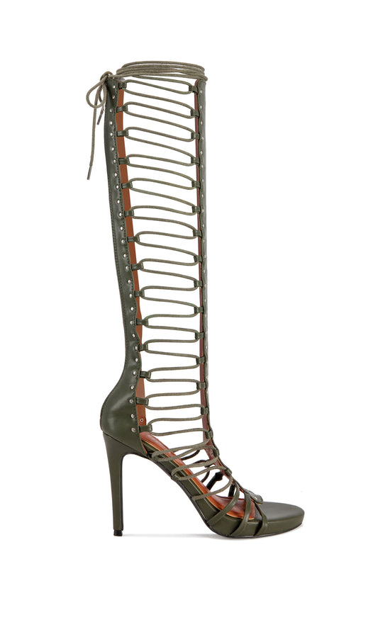 ROSALINA-OLIVE LACED-UP GLADIATOR STILETTO SANDAL