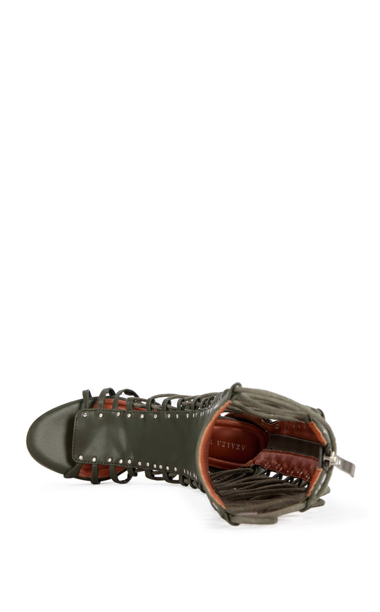 ROSALINA-OLIVE LACED-UP GLADIATOR STILETTO SANDAL