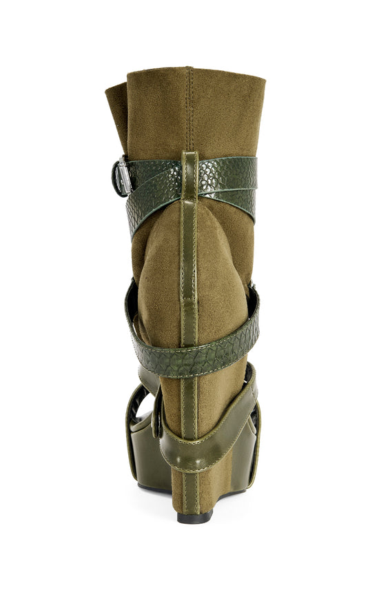 ROTHKO-OLIVE BELTED WEDGE SANDAL BOOTIE