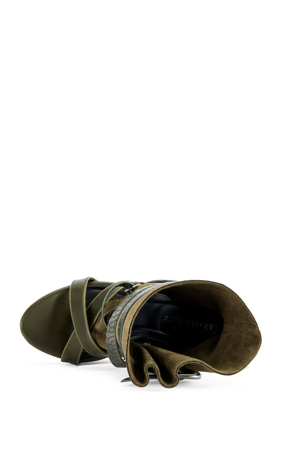 ROTHKO-OLIVE BELTED WEDGE SANDAL BOOTIE