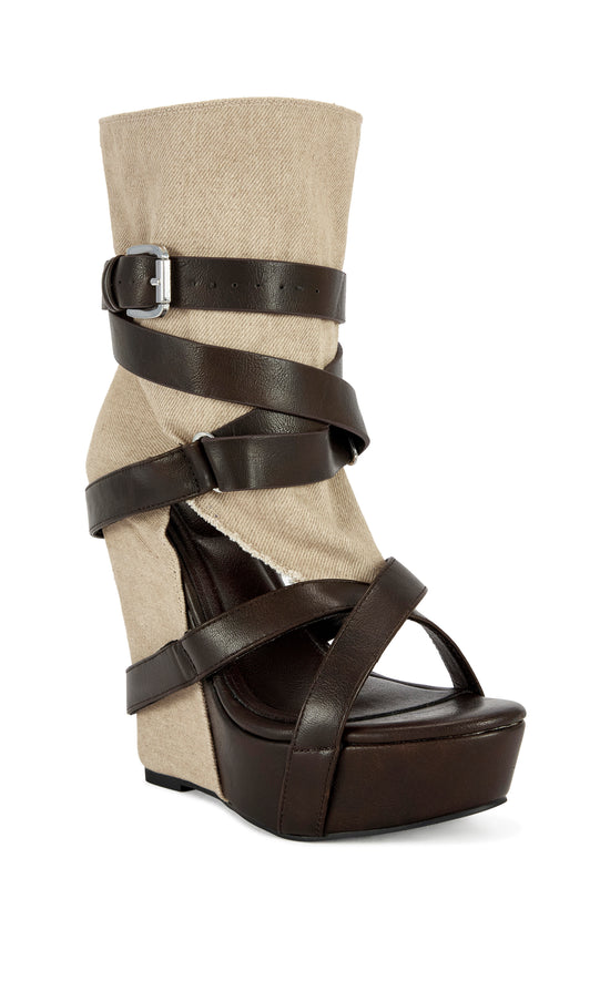ROTHKO-TAUPE BELTED WEDGE SANDAL BOOTIE