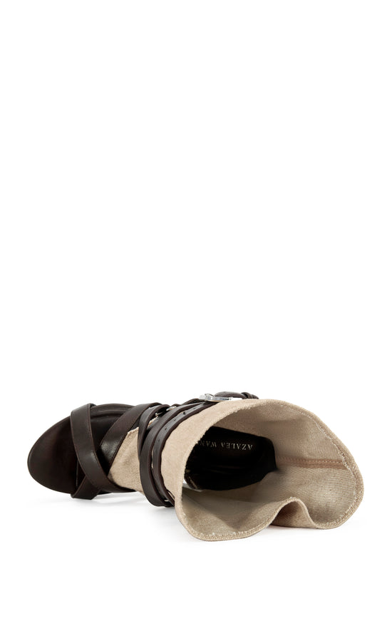 ROTHKO-TAUPE BELTED WEDGE SANDAL BOOTIE