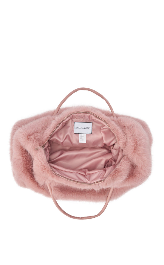 ROXANA-BLUSH FAUX FUR HANDBAG