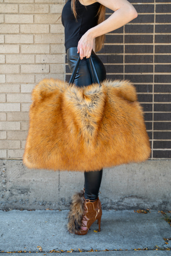 ROXANA-CHOCOLATE FAUX FUR HANDBAG