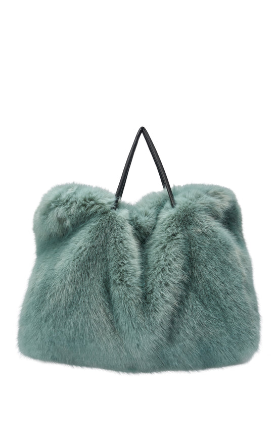 ROXANA-TEAL FAUX FUR HANDBAG