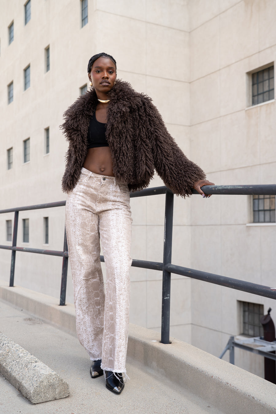 RUPERTA-BROWN FAUX FUR JACKET