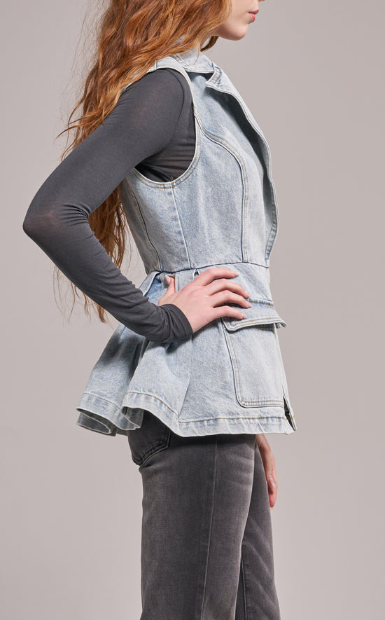 RYN-DENIM PEPLUM VEST