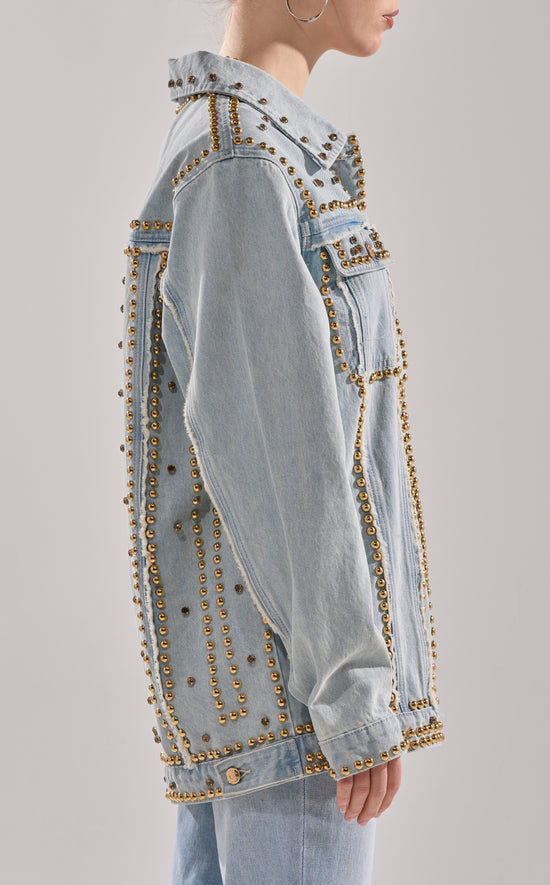 SABLE-DENIM STUDDED JACKET