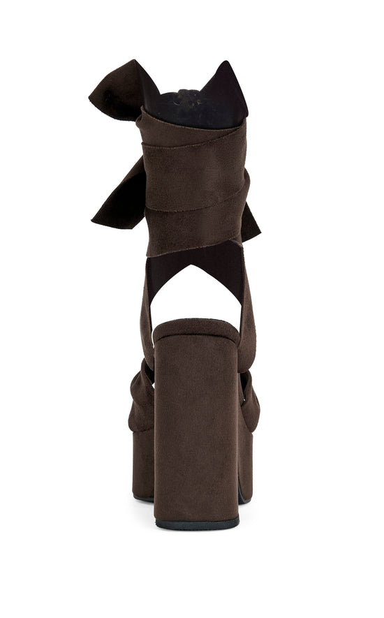 SAKI-CHOCOLATE PLATFORM WRAP-AROUND SANDAL