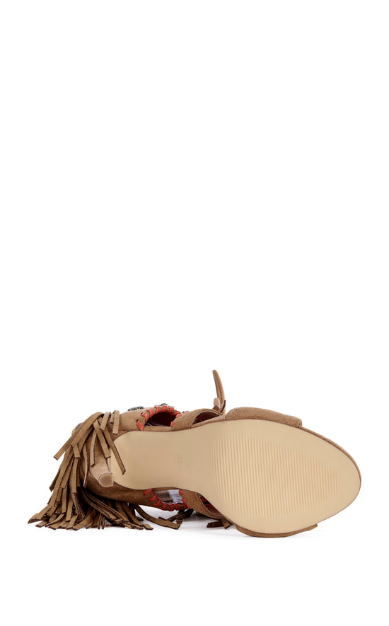 SALGADO-TAN FRINGE STILETTO GLADIATOR SANDAL