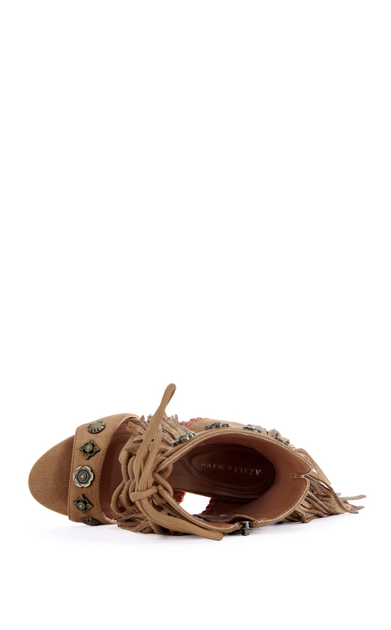 SALGADO-TAN FRINGE STILETTO GLADIATOR SANDAL