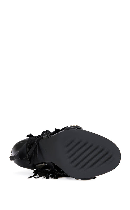 SAMEYA-BLACK FRINGE GLADIATOR SANDAL BOOT