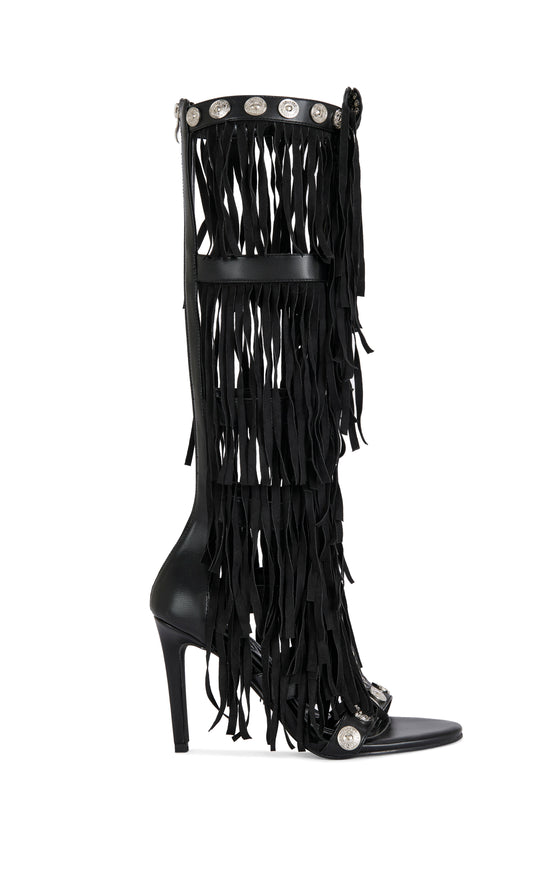 SAMEYA-BLACK FRINGE GLADIATOR SANDAL BOOT