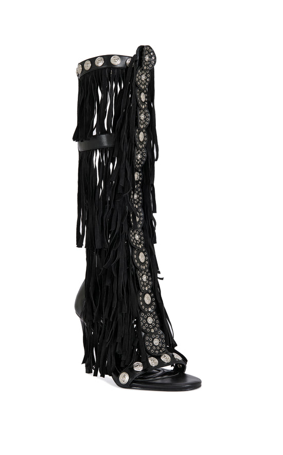 SAMEYA-BLACK FRINGE GLADIATOR SANDAL BOOT