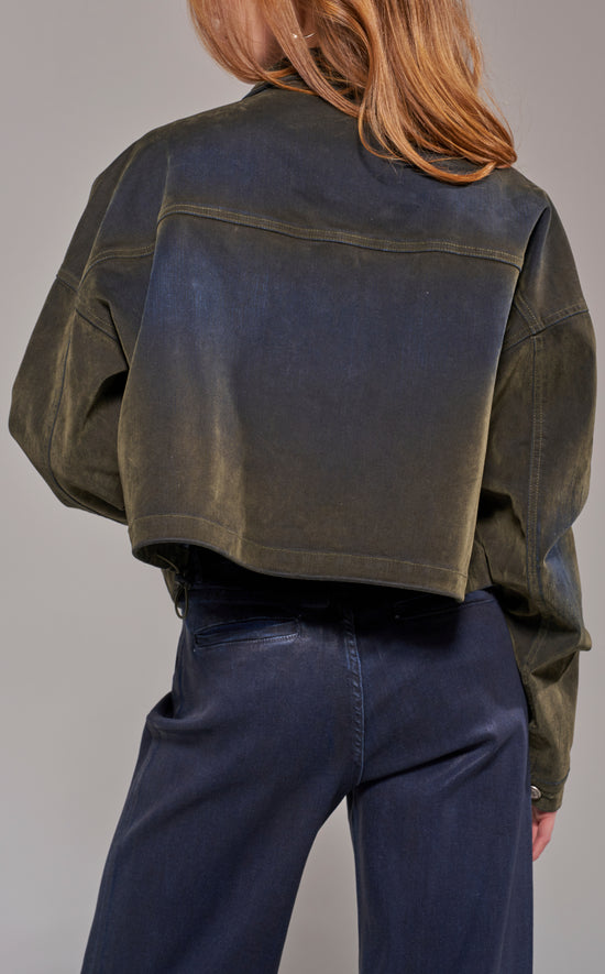 SAMPSON-OLIVE VELVET DENIM JACKET