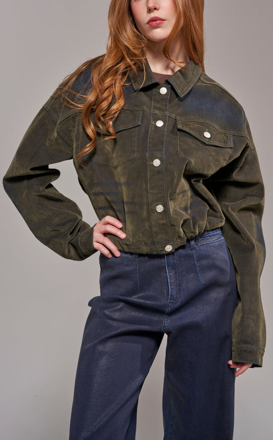 SAMPSON-OLIVE VELVET DENIM JACKET