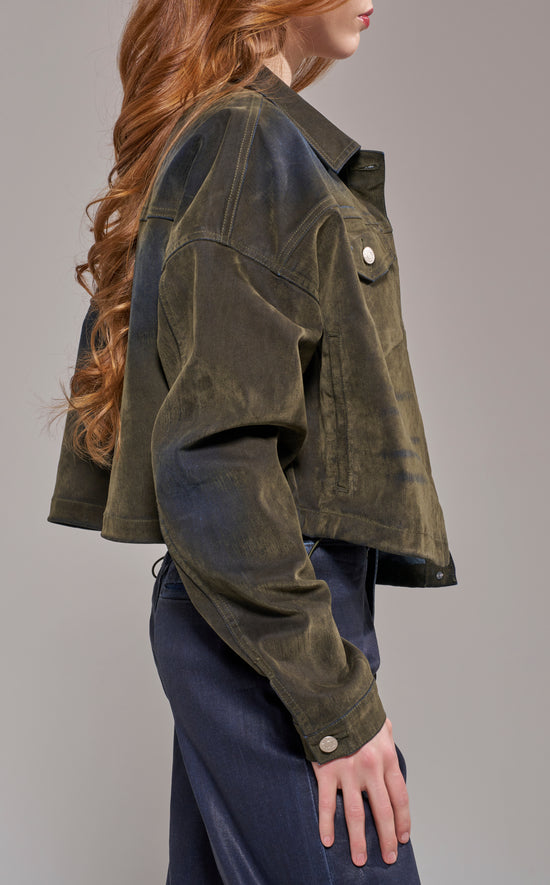 SAMPSON-OLIVE VELVET DENIM JACKET