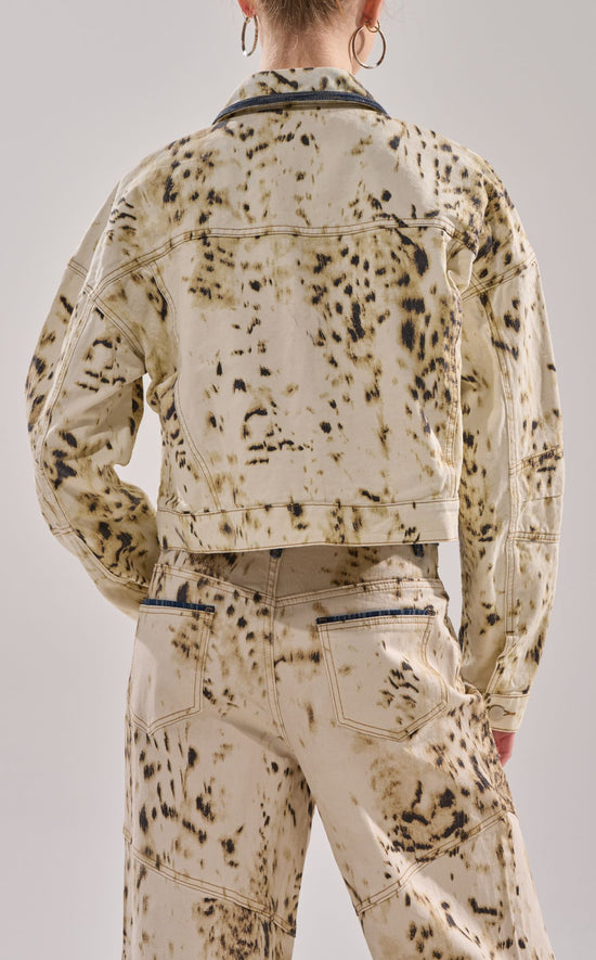 SANTANA-IVORYMULTI COW PRINT DENIM JACKET