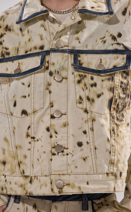 SANTANA-IVORYMULTI COW PRINT DENIM JACKET