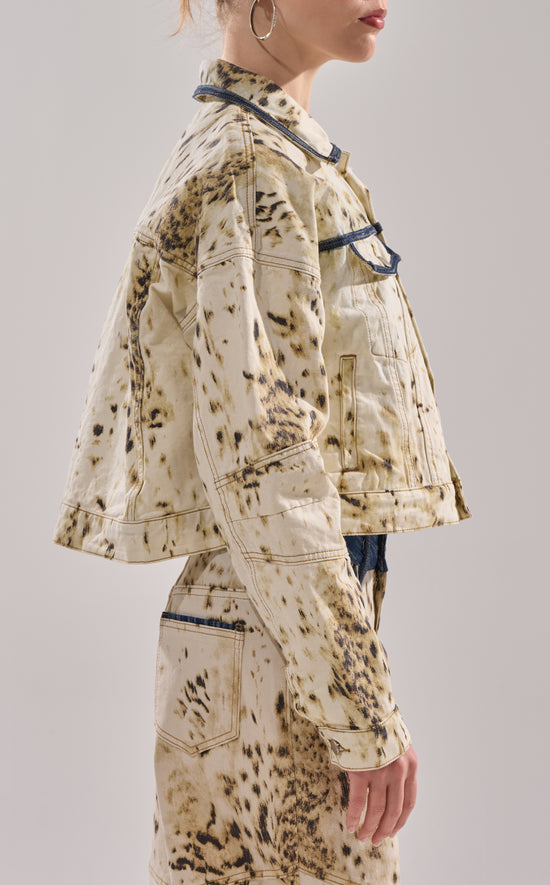 SANTANA-IVORYMULTI COW PRINT DENIM JACKET