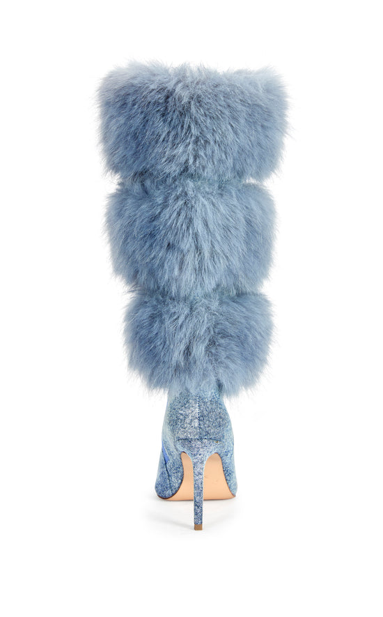 SENAE-BLUE FAUX FUR STILETTO BOOT