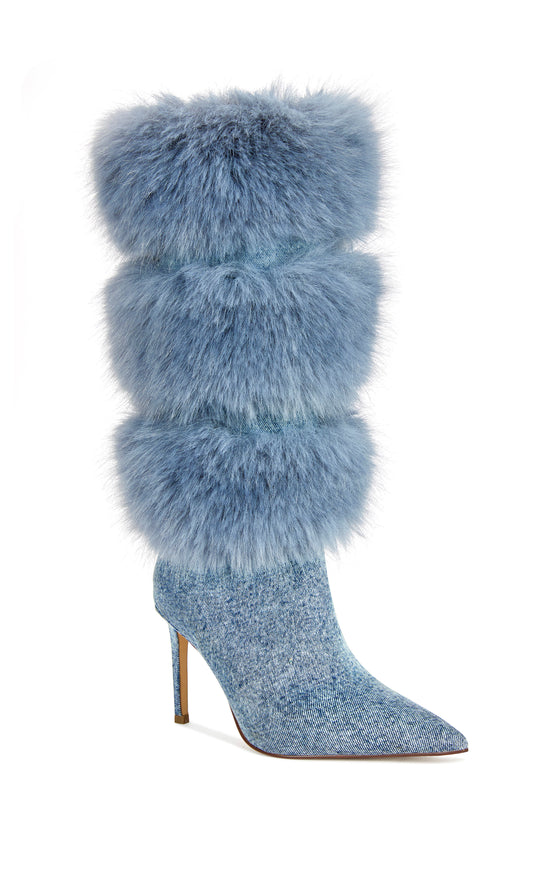 SENAE-BLUE FAUX FUR STILETTO BOOT
