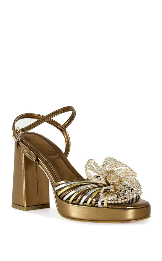 SERAPHINA-BRONZE FLORAL BLOCK SANDAL
