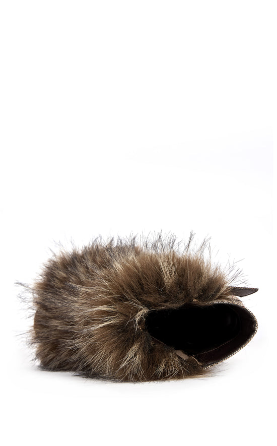 SERIOUS-BROWNPLAID FAUX FUR STILETTO BOOTIE