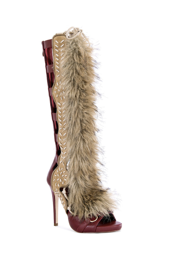 SHAINE-MULTI FAUX FUR GLADIATOR SANDAL BOOT