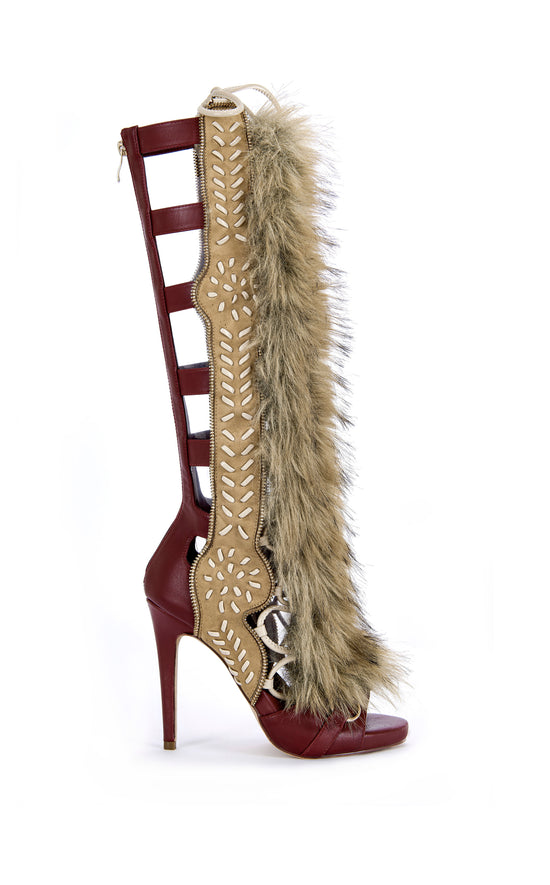 SHAINE-MULTI FAUX FUR GLADIATOR SANDAL BOOT