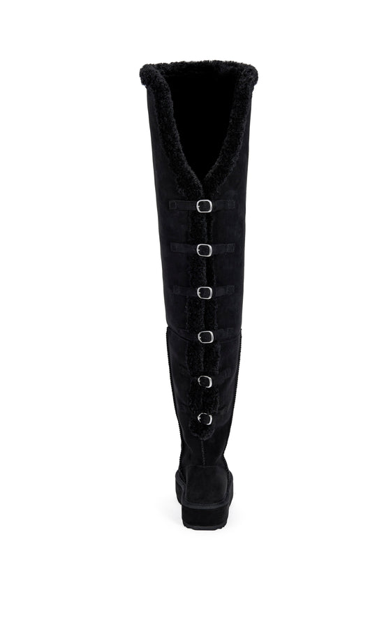 SHEA-BLACK FLATFORM BOOT WITH FUR TRIM
