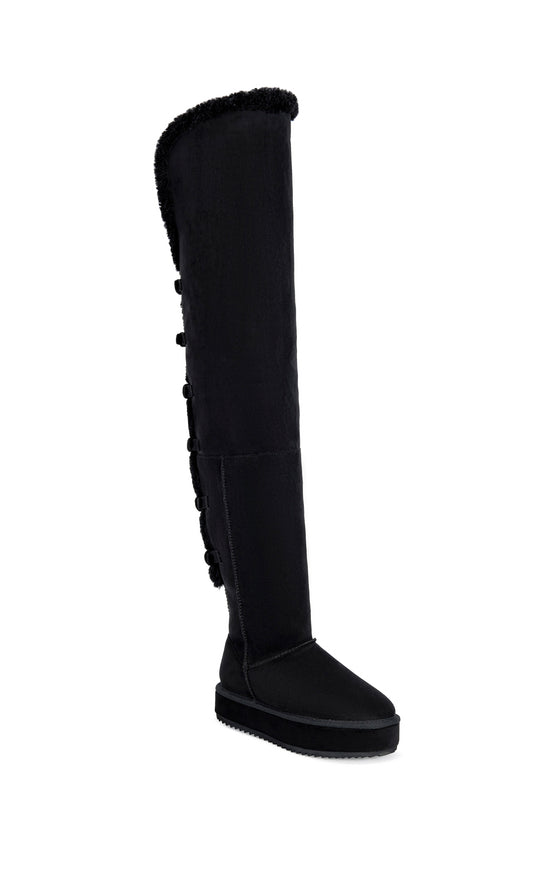 SHEA-BLACK FLATFORM BOOT WITH FUR TRIM