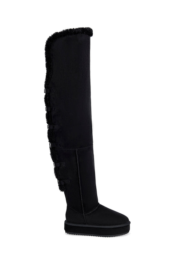 SHEA-BLACK FLATFORM BOOT WITH FUR TRIM