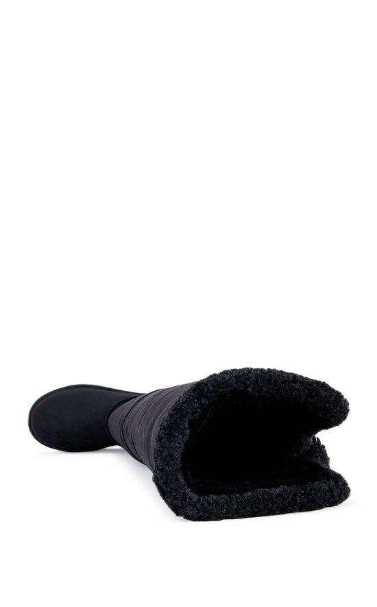 SHEA-BLACK FLATFORM BOOT WITH FUR TRIM