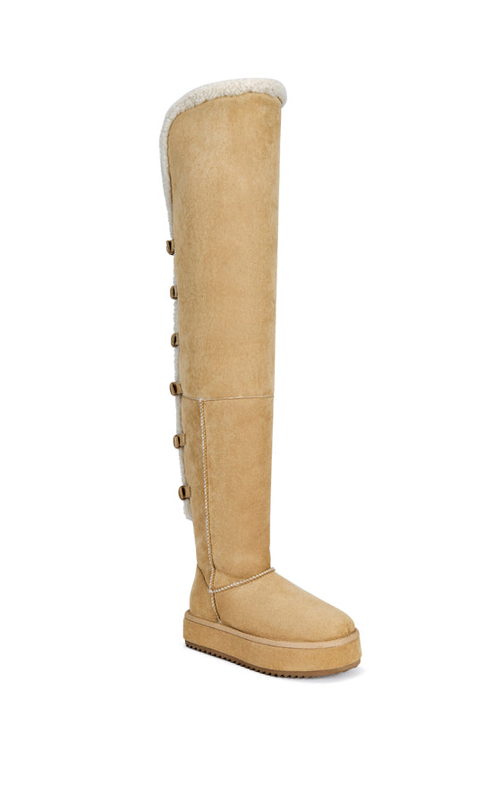 SHEA-SAND FLATFORM BOOT WITH FUR TRIM