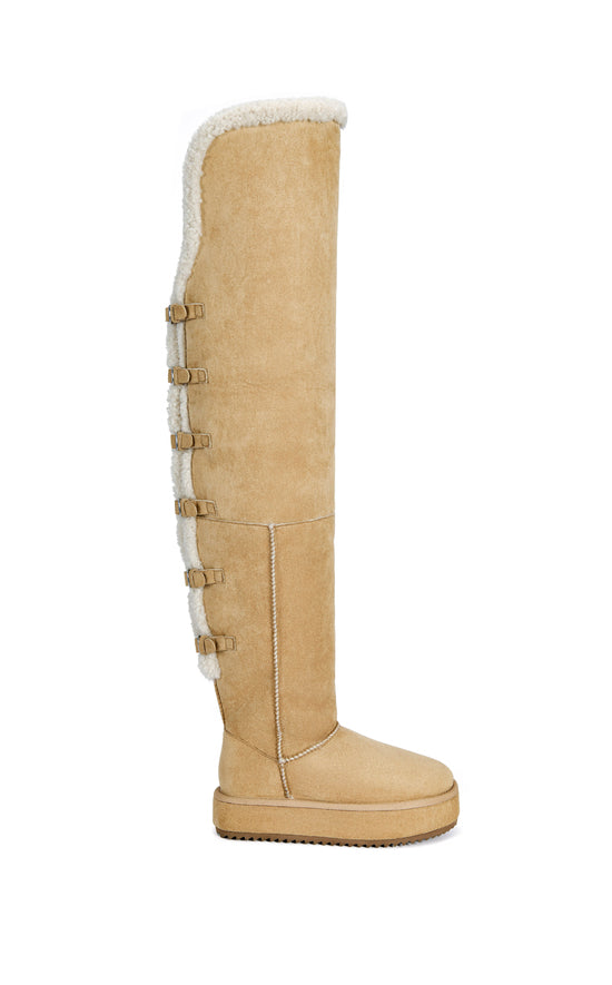 SHEA-SAND FLATFORM BOOT WITH FUR TRIM