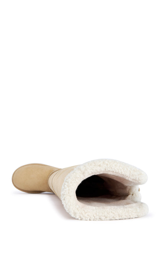 SHEA-SAND FLATFORM BOOT WITH FUR TRIM