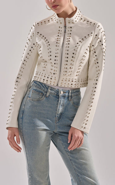 SILVINA-WHITE MOTO OUTERWEAR | AZALEA WANG