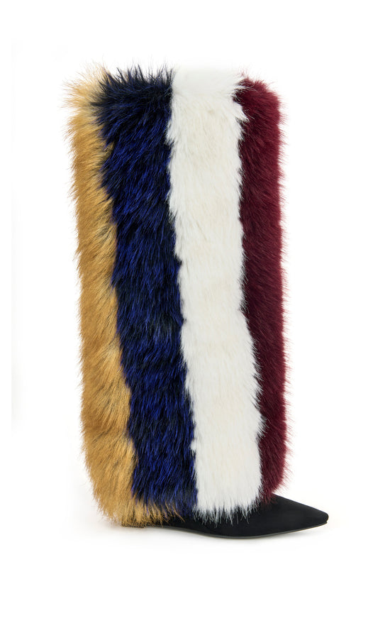 SLATE-MULTI FAUX FUR WEDGE BOOT