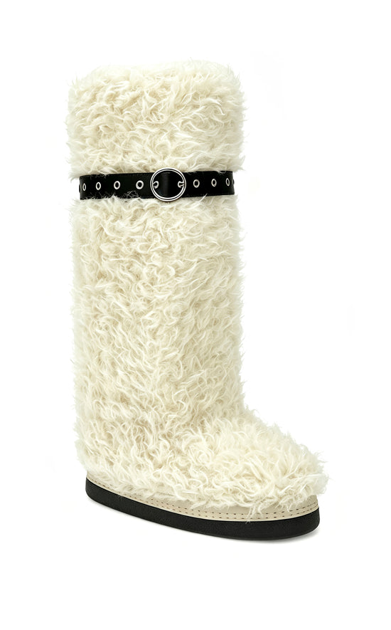 SOLACE-CREAM FAUX FUR FLAT BOOT