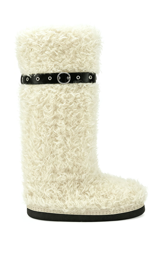 SOLACE-CREAM FAUX FUR FLAT BOOT