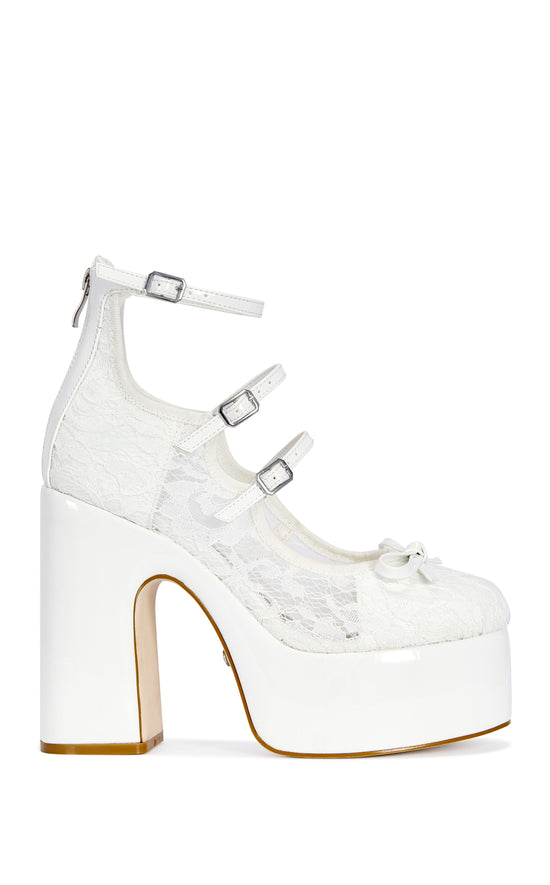 SPROUT-WHITE SHEER LACE PLATFORM PUMP